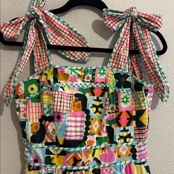 CeliaB Colorful Patchwork Tiered Midi Dress Sundress with Pockets and Fun Print - Picture 4 of 11